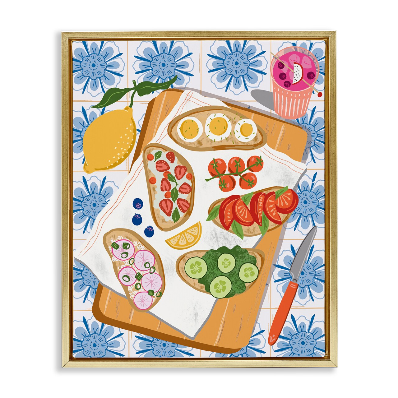 Stupell Industries Delicious Toasts on Florals Floater Framed Canvas Wall Art Design by Jo Reid